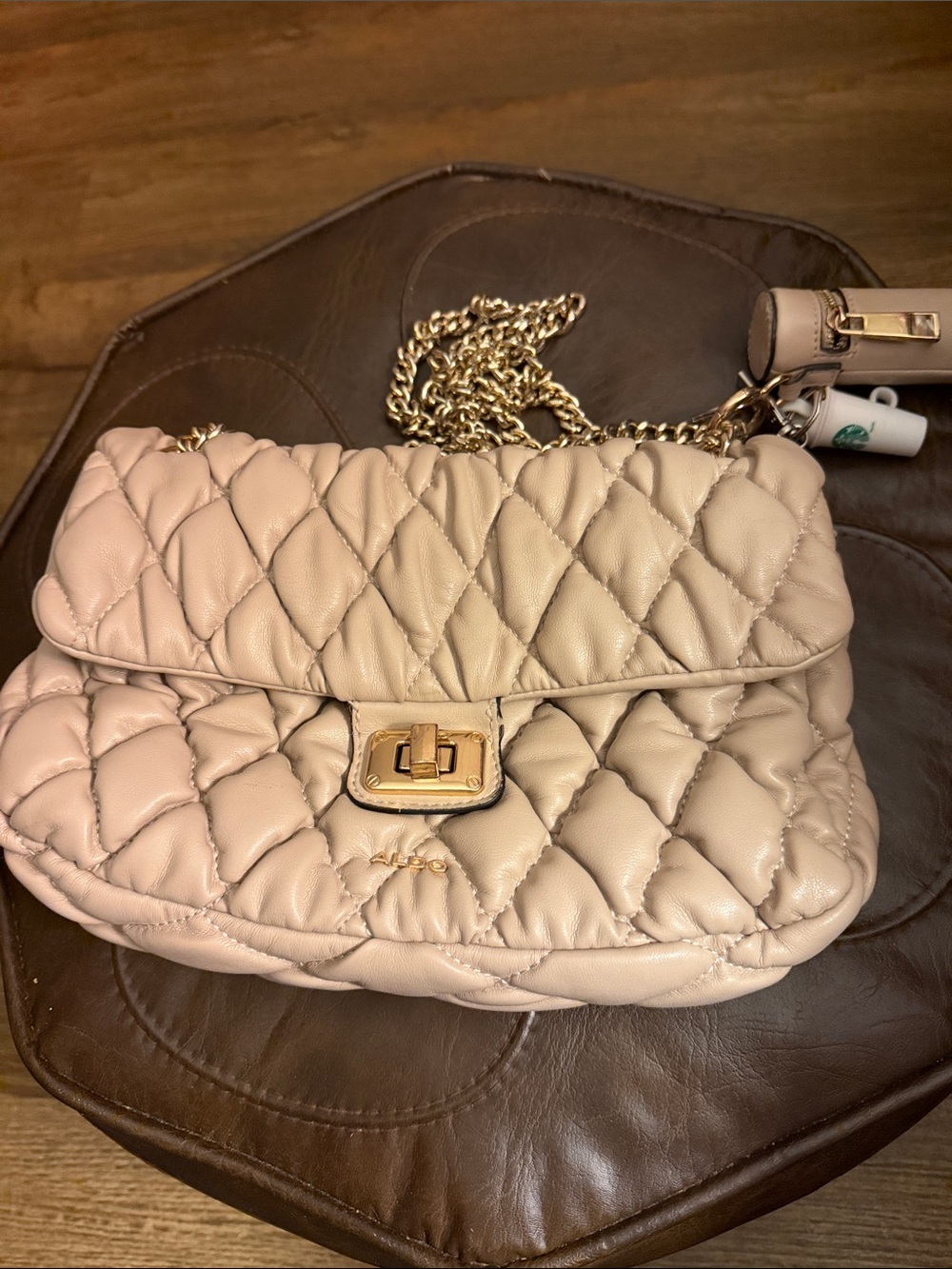 Aldo Quilted Cream Chain Crossbody Bag